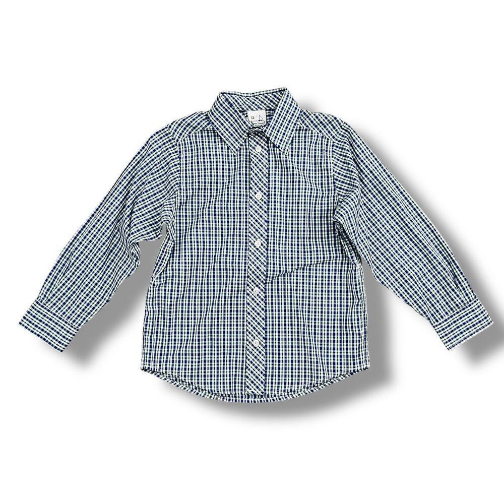 NWT Florence Eiseman Long Sleeve Blue Green Plaid Checkered Button Shirt Size 6